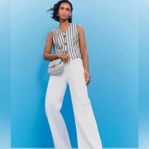 LOFT The Wide Leg Jeans White Size 16 Made & Loved High Rise Cotton